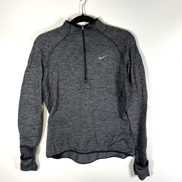 Nike‎ Dri Fit Shirt 1/4 Zip Pullover Gray & Black Print Long Sleeve Size Large - Picture 1 of 11